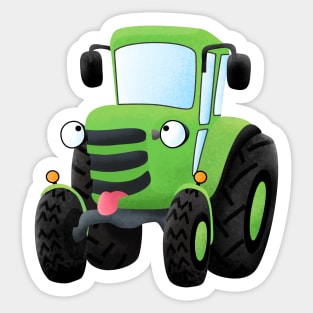 Cute green happy farm tractor cartoon illustration Sticker